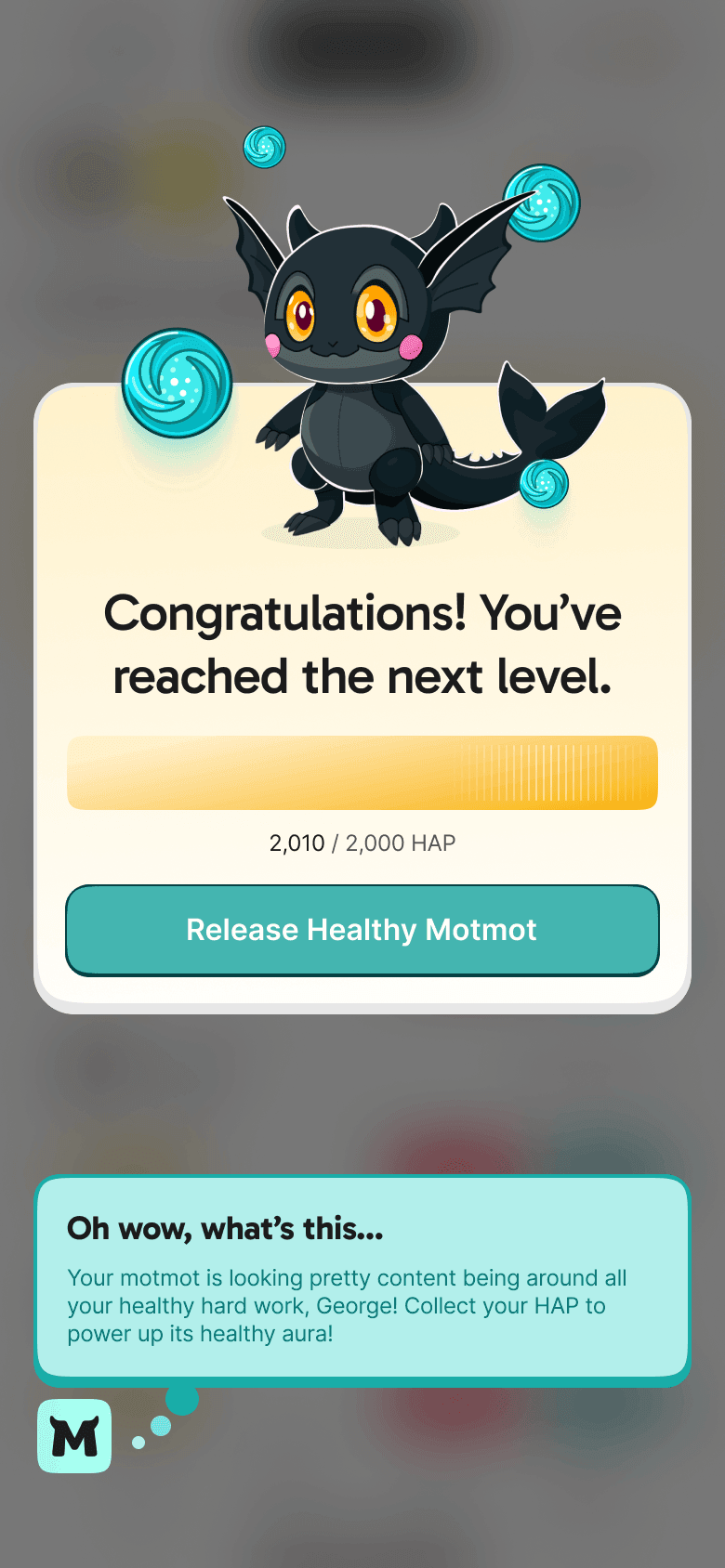 Motion weekly fitness goal + tamagotchi style pet