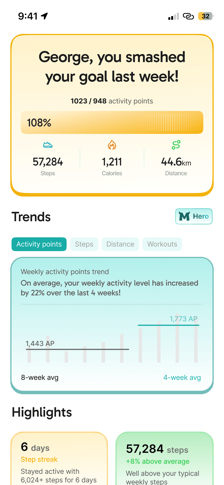 Motion weekly fitness goal + tamagotchi style pet
