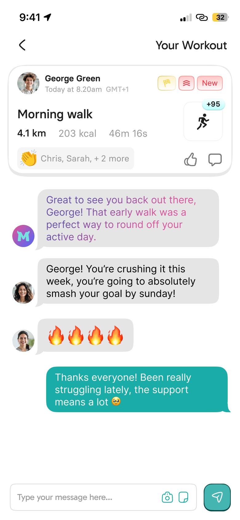 Motion weekly fitness goal + tamagotchi style pet