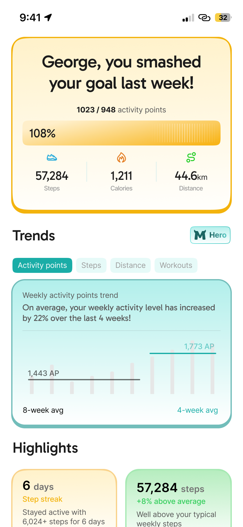 Motion weekly fitness goal + tamagotchi style pet
