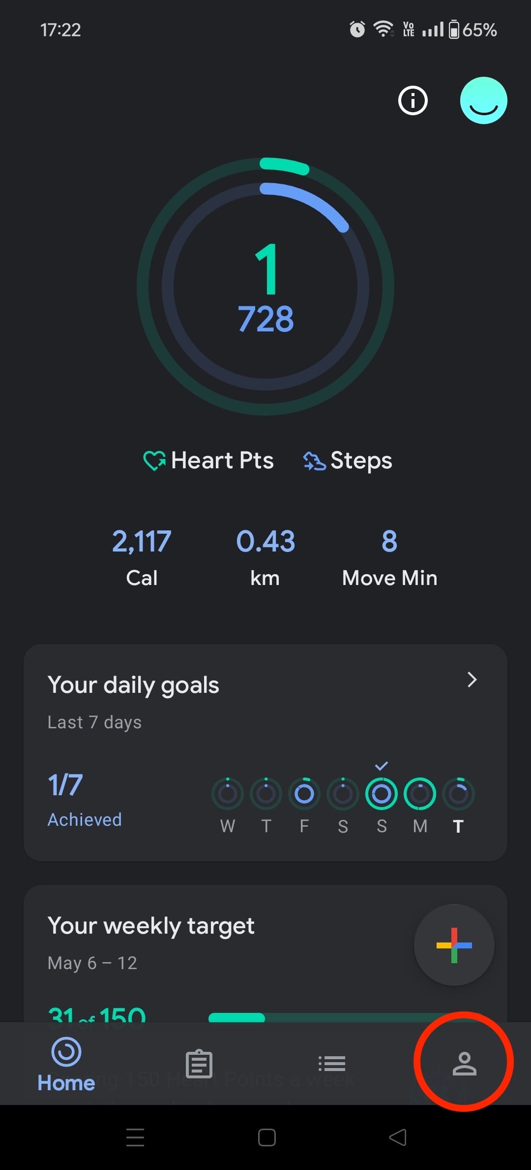 Google Fit Profile screen