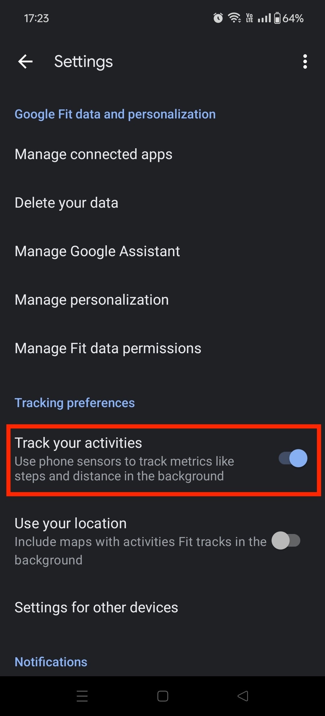 Google Fit Profile screen